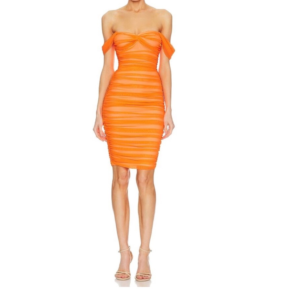 Norma Kamali Neon Orange Off-Shoulder Dress